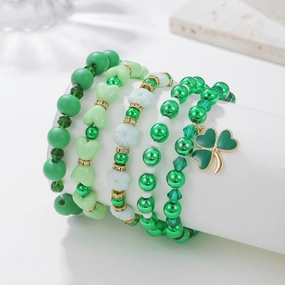 Wholesale St. Patrick's Day Shamrock Resin Beaded Bracelet