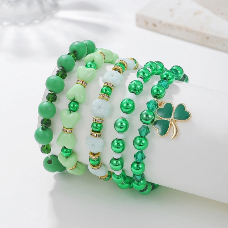 Wholesale St. Patrick's Day Shamrock Resin Beaded Bracelet
