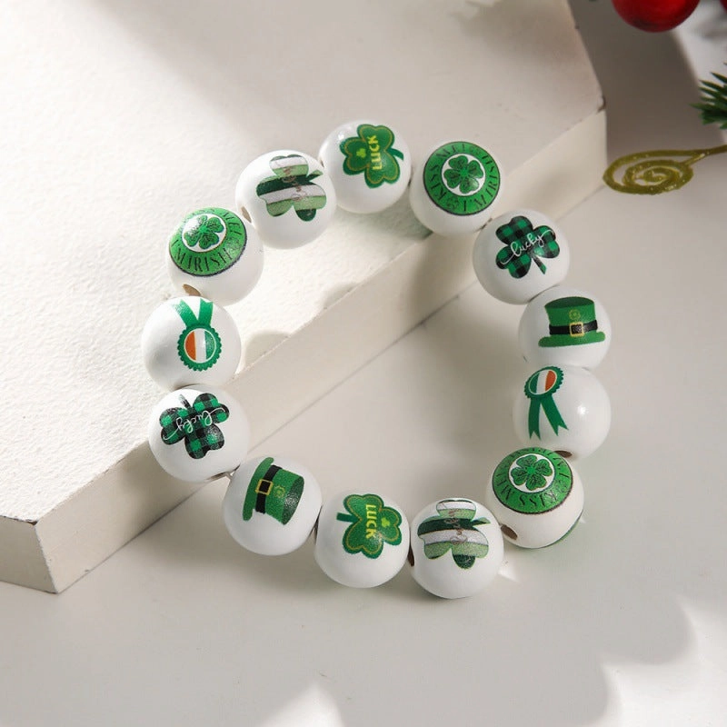 Wholesale St. Patrick's Day Wooden Beads Bracelet on White Background
