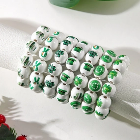 Wholesale St. Patrick's Day Wooden Beads Bracelet on White Background