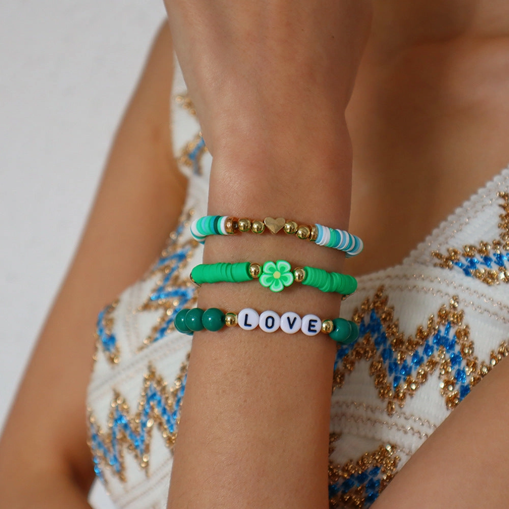 Wholesale Stacked Alphabet Flowers Rice Beads Colored Geometric Bracelet
