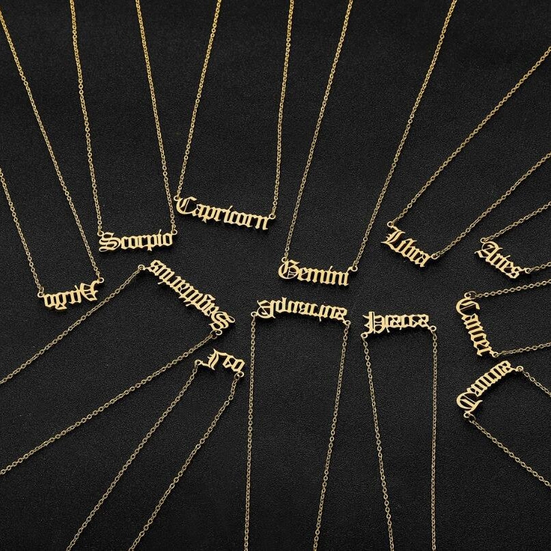 Wholesale Stainless Steel 12 Constellations English Letter Necklace