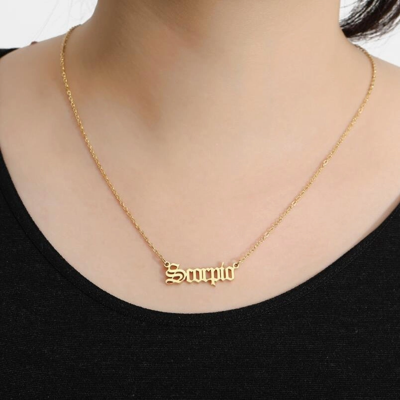 Wholesale Stainless Steel 12 Constellations English Letter Necklace