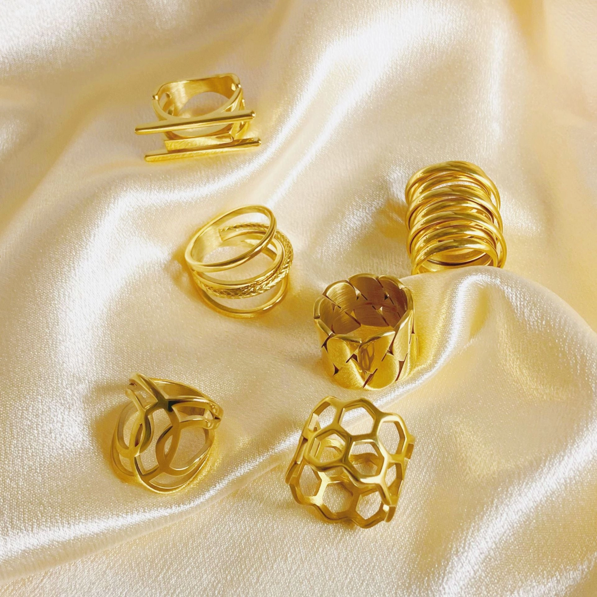 Wholesale Stainless Steel 14K Geometric Ring Gold Plating