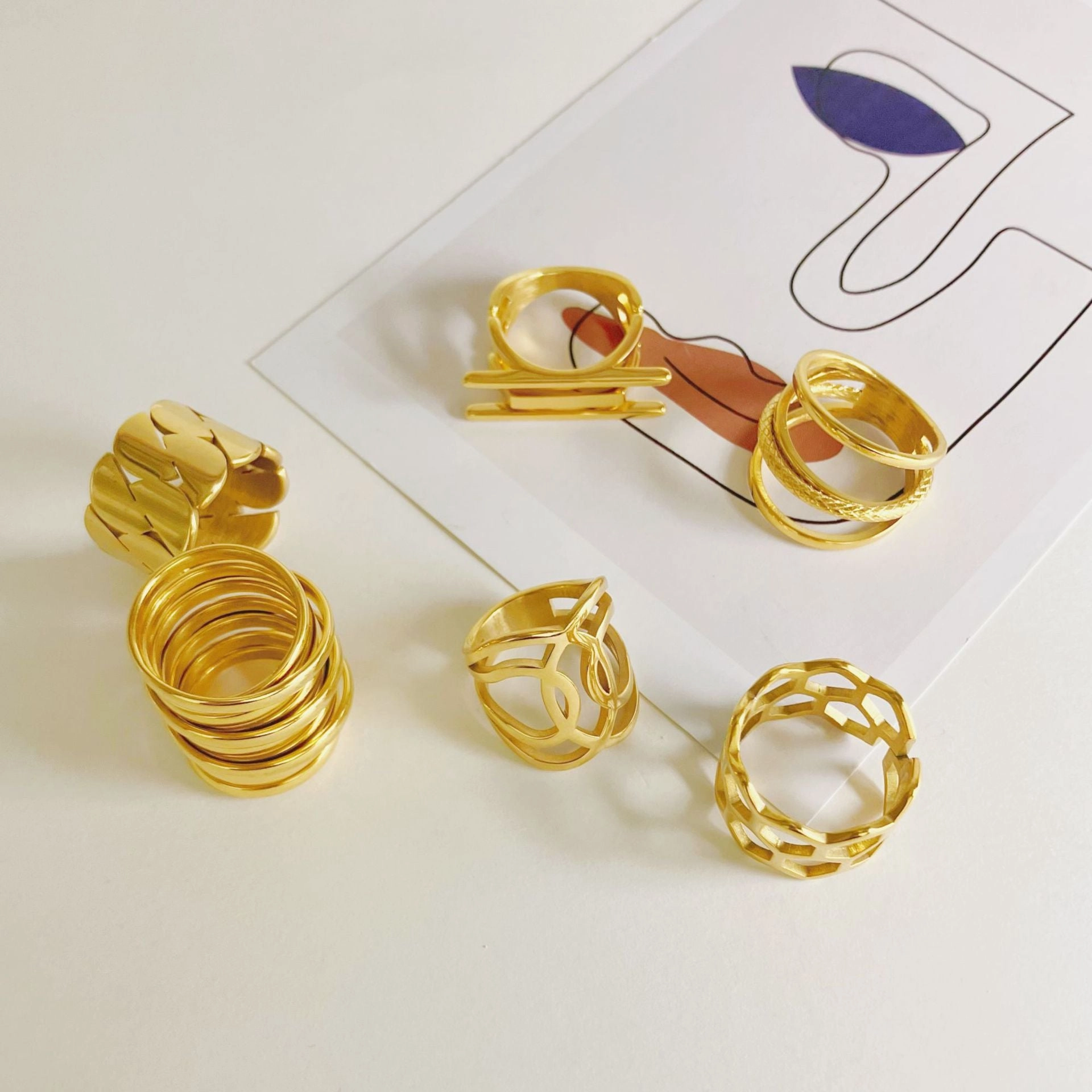 Wholesale Stainless Steel 14K Geometric Ring Gold Plating