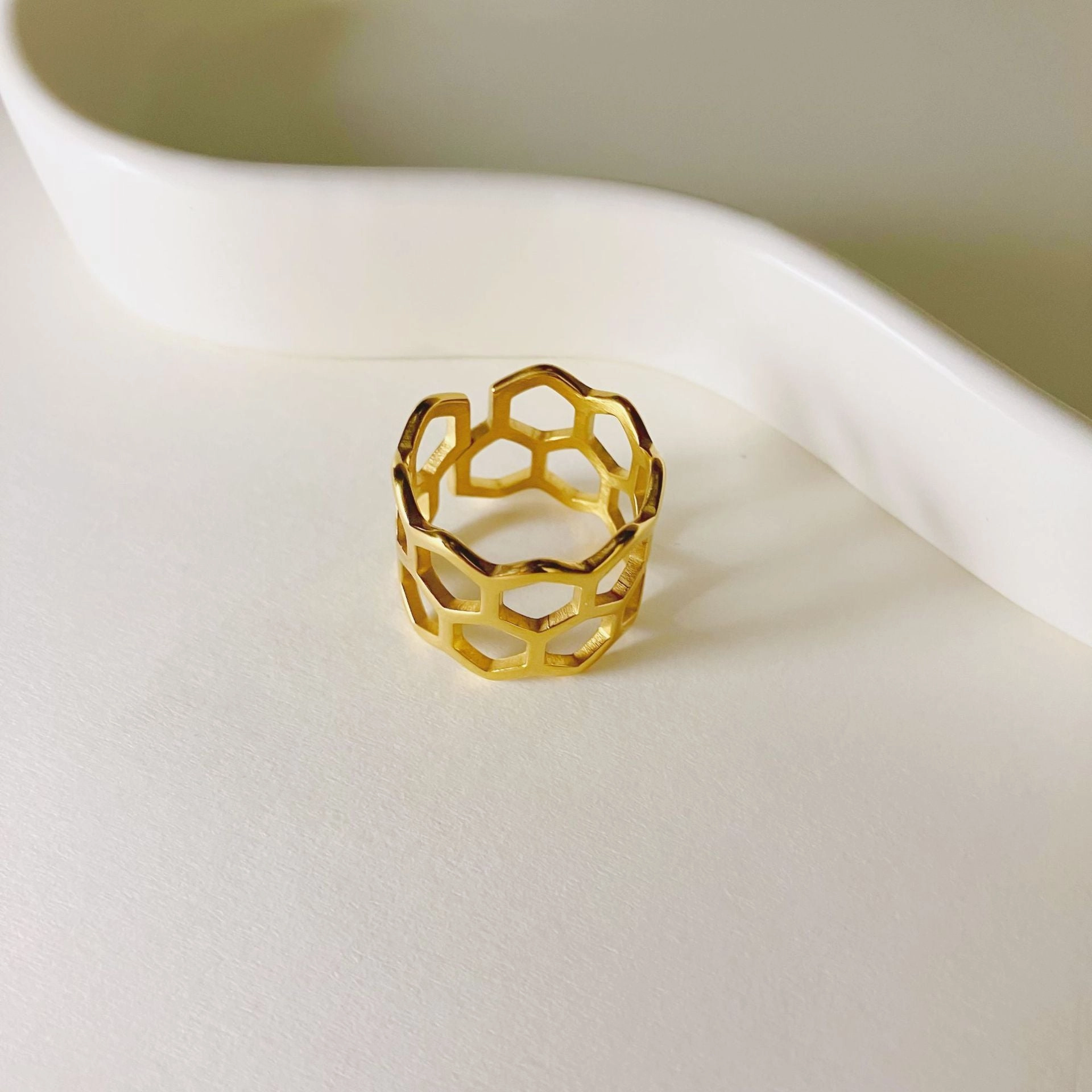 Wholesale Stainless Steel 14K Geometric Ring Gold Plating