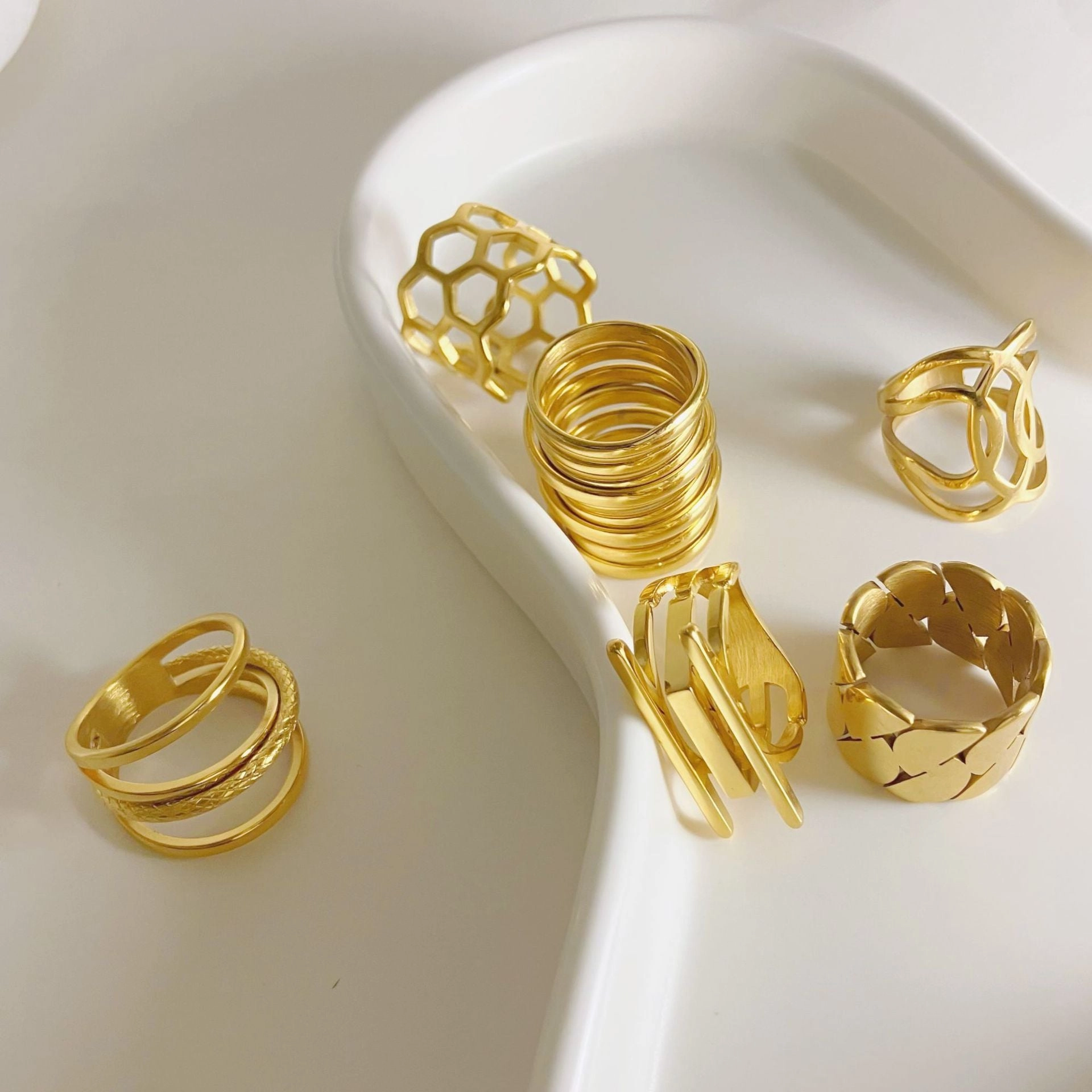 Wholesale Stainless Steel 14K Geometric Ring Gold Plating