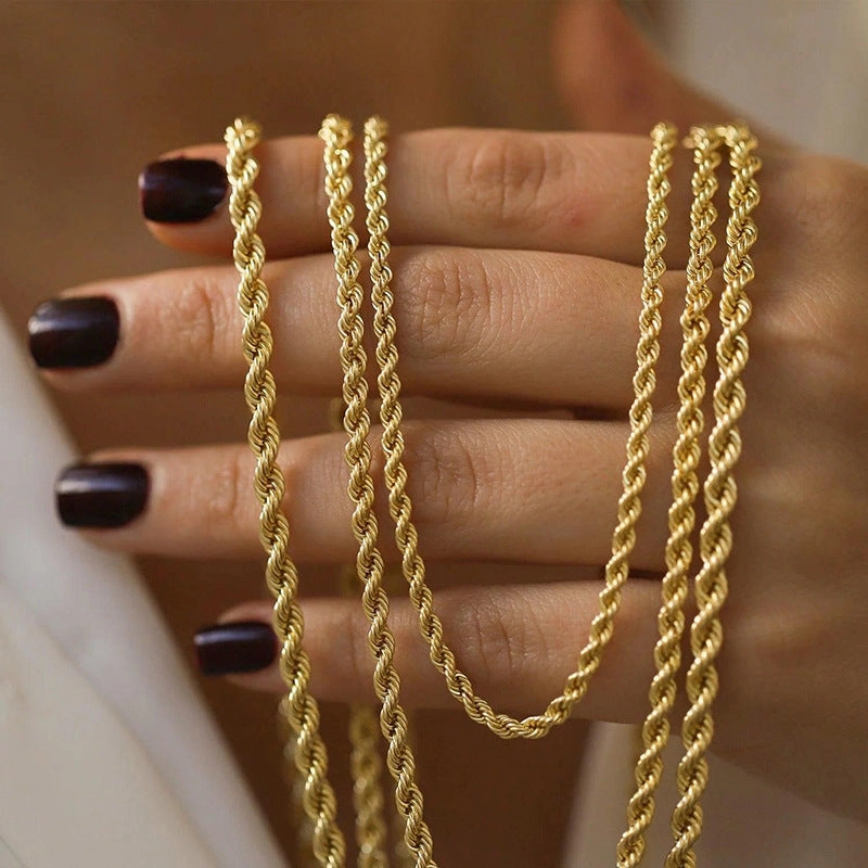 Wholesale Stainless Steel 18k Gold Hip-hop Fashion Twist Chain No Fading Titanium Steel Necklaces