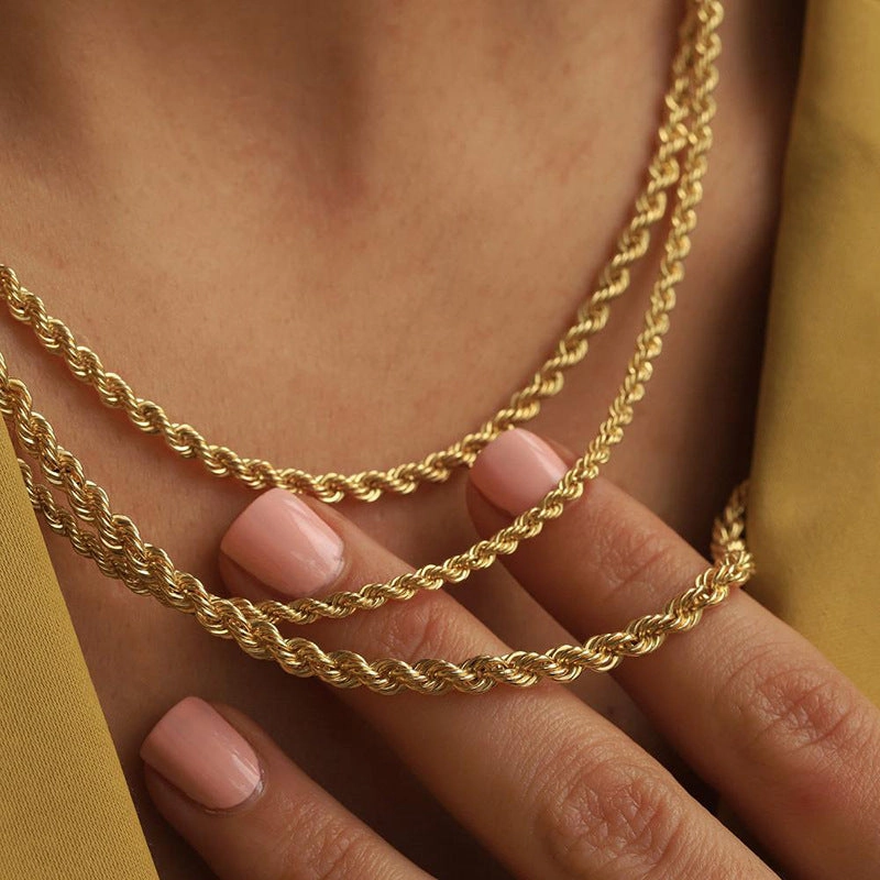 Wholesale Stainless Steel 18k Gold Hip-hop Fashion Twist Chain No Fading Titanium Steel Necklaces