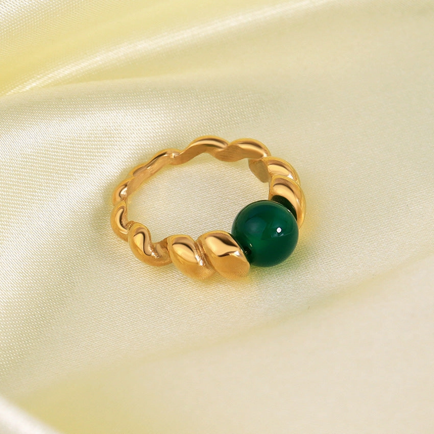 Wholesale Stainless Steel 18K Gold Inlaid with Pearl Natural Stone Ring Finger