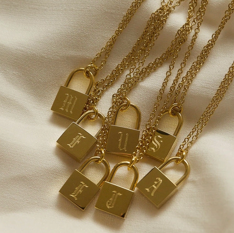 Wholesale Stainless Steel 18k Gold Plated Concentric Lock Necklace