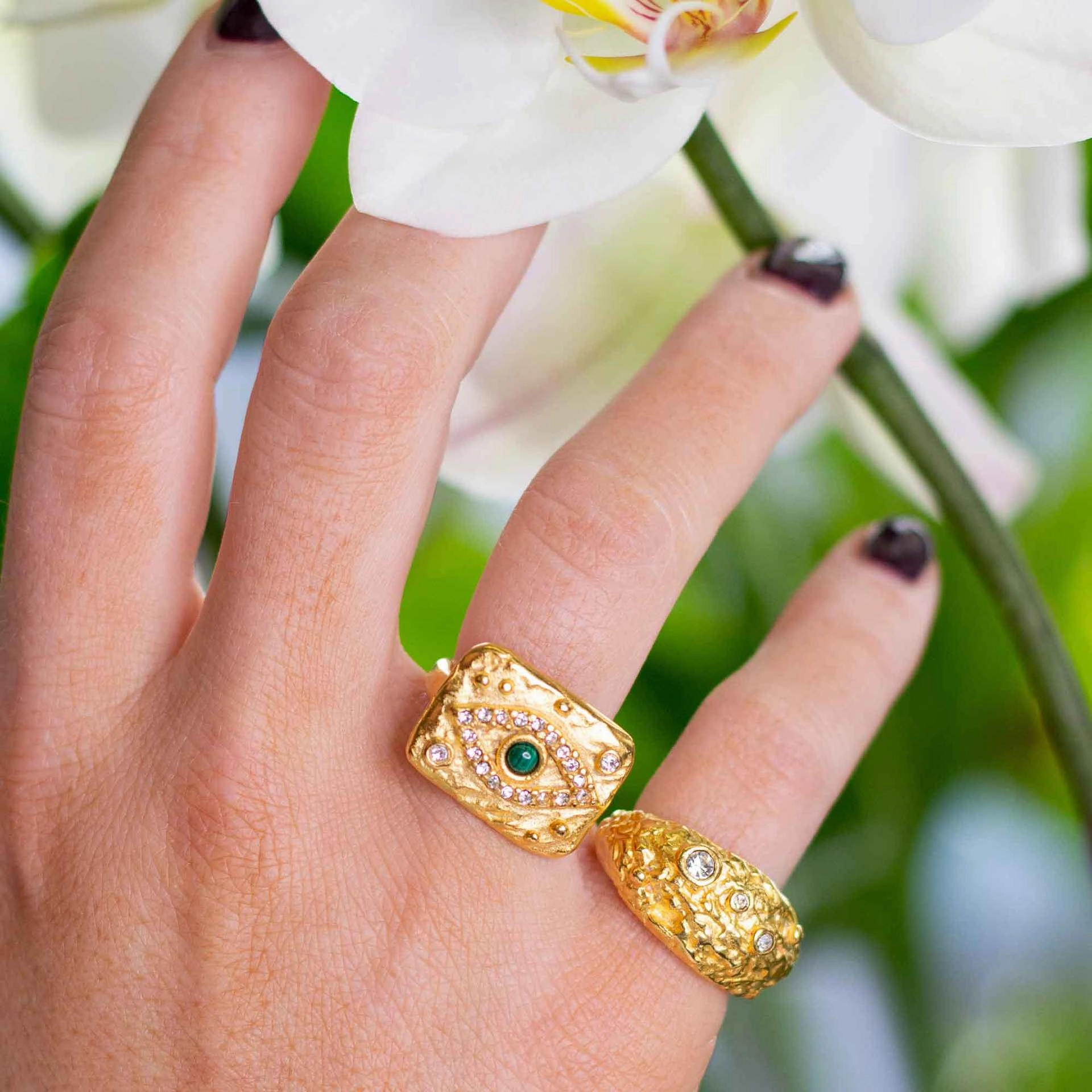 Wholesale Stainless Steel 18K Gold-plated Devil's Eye Square Ring