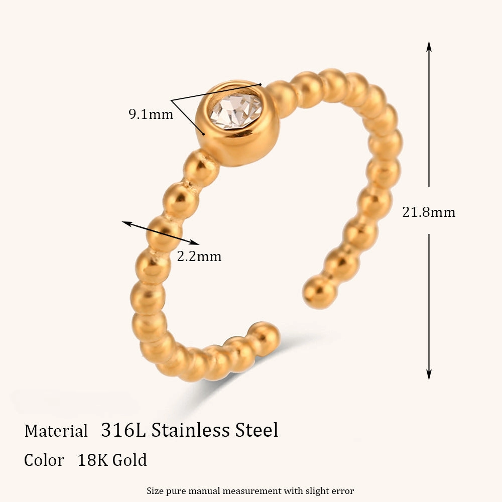 Wholesale Stainless Steel 18K Gold Plated Open Round Bead Zircon Ring