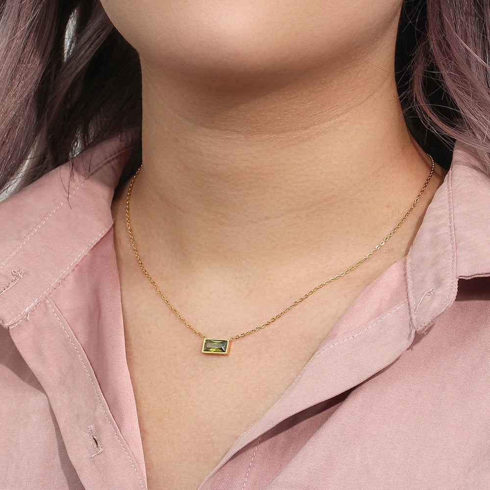 Wholesale Stainless Steel 18K Gold Plated Small Square Diamond Necklace