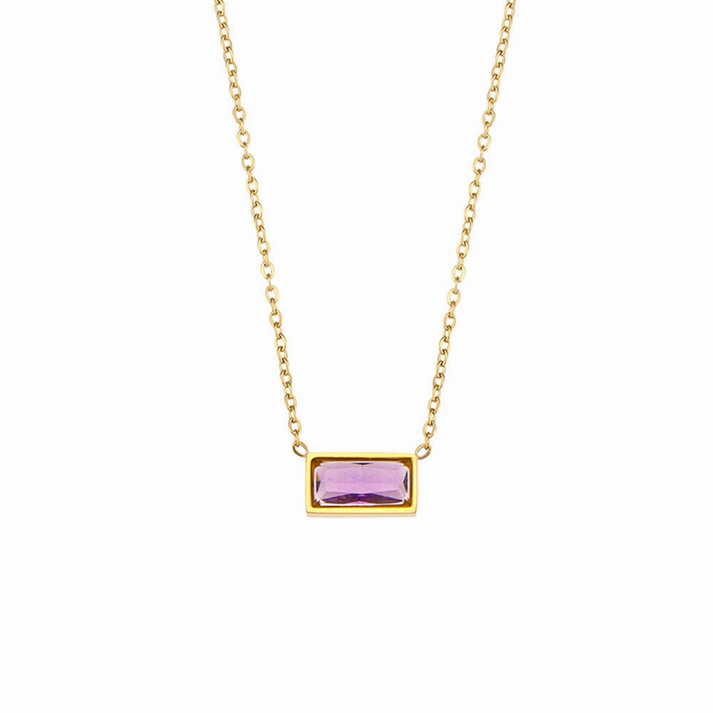 Wholesale Stainless Steel 18K Gold Plated Small Square Diamond Necklace