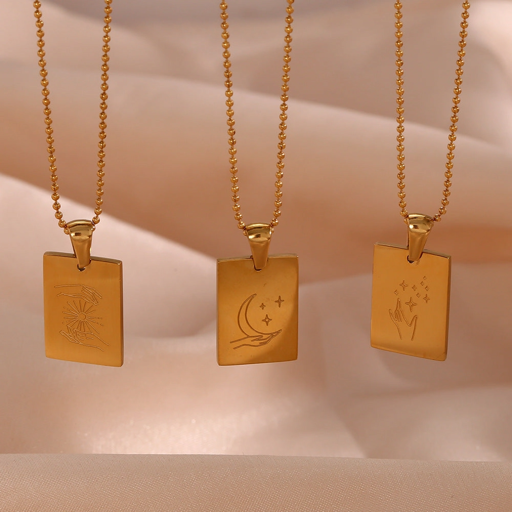 Wholesale Stainless Steel 18K Gold Plated Square Sign Gesture Necklace
