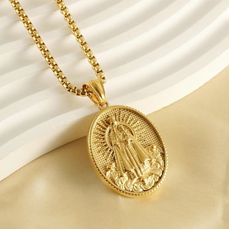 Wholesale Stainless Steel 18K Gold-plated Virgin Mary Vintage Necklace