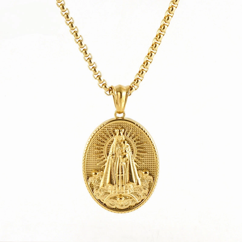 Wholesale Stainless Steel 18K Gold-plated Virgin Mary Vintage Necklace
