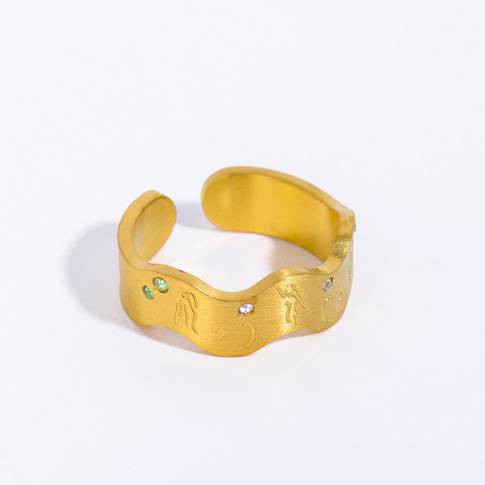 Wholesale Stainless Steel 18K Real Gold Goddess of Wisdom Ring