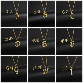 Wholesale Stainless Steel 26 Letter Necklace Earrings Two Piece Set