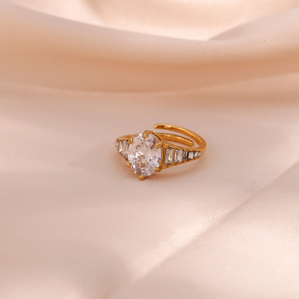 Wholesale Stainless Steel Adjustable Oval Zirconium Ring