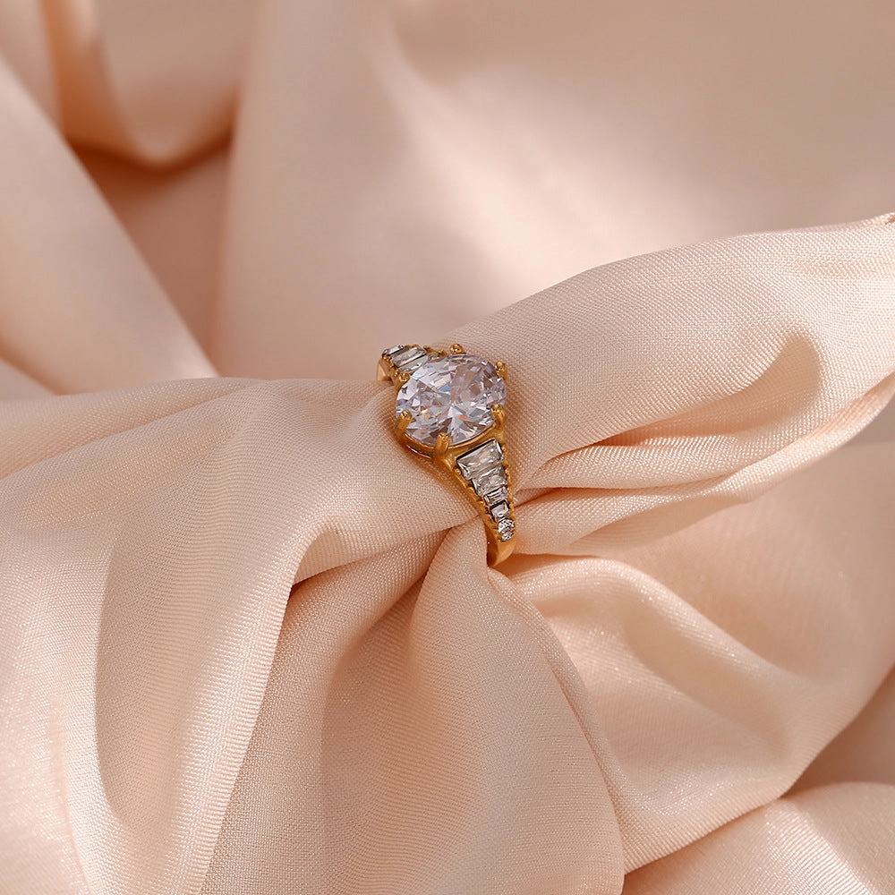 Wholesale Stainless Steel Adjustable Oval Zirconium Ring