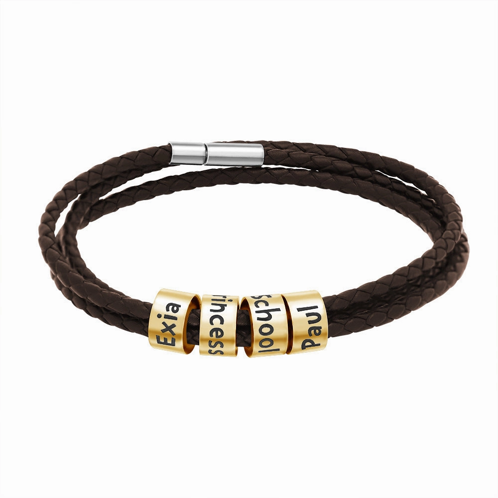 Wholesale Stainless Steel Beads 3 Layer Braided Leather Cord Bracelet