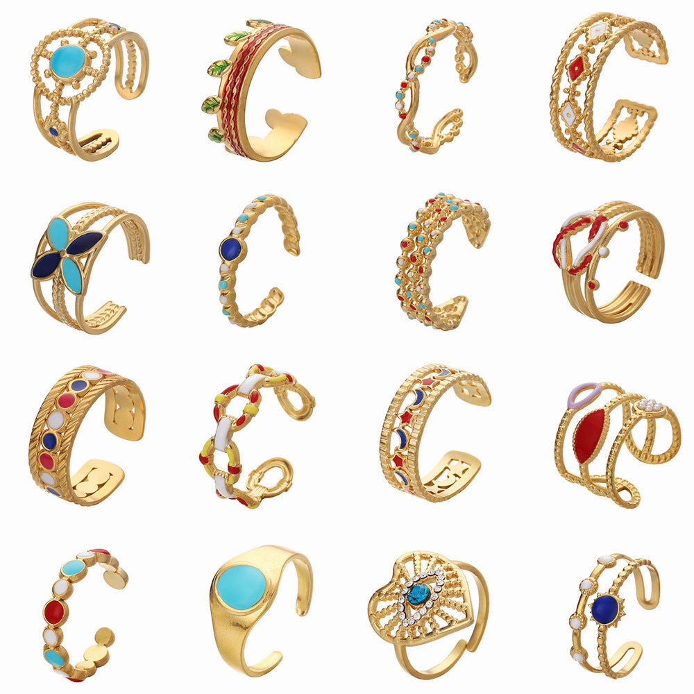 Wholesale Stainless Steel Color Oil Dripping Love Opening Adjustable Ring