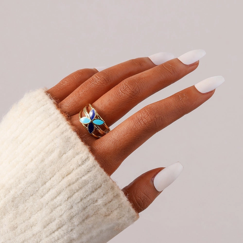 Wholesale Stainless Steel Color Oil Dripping Love Opening Adjustable Ring