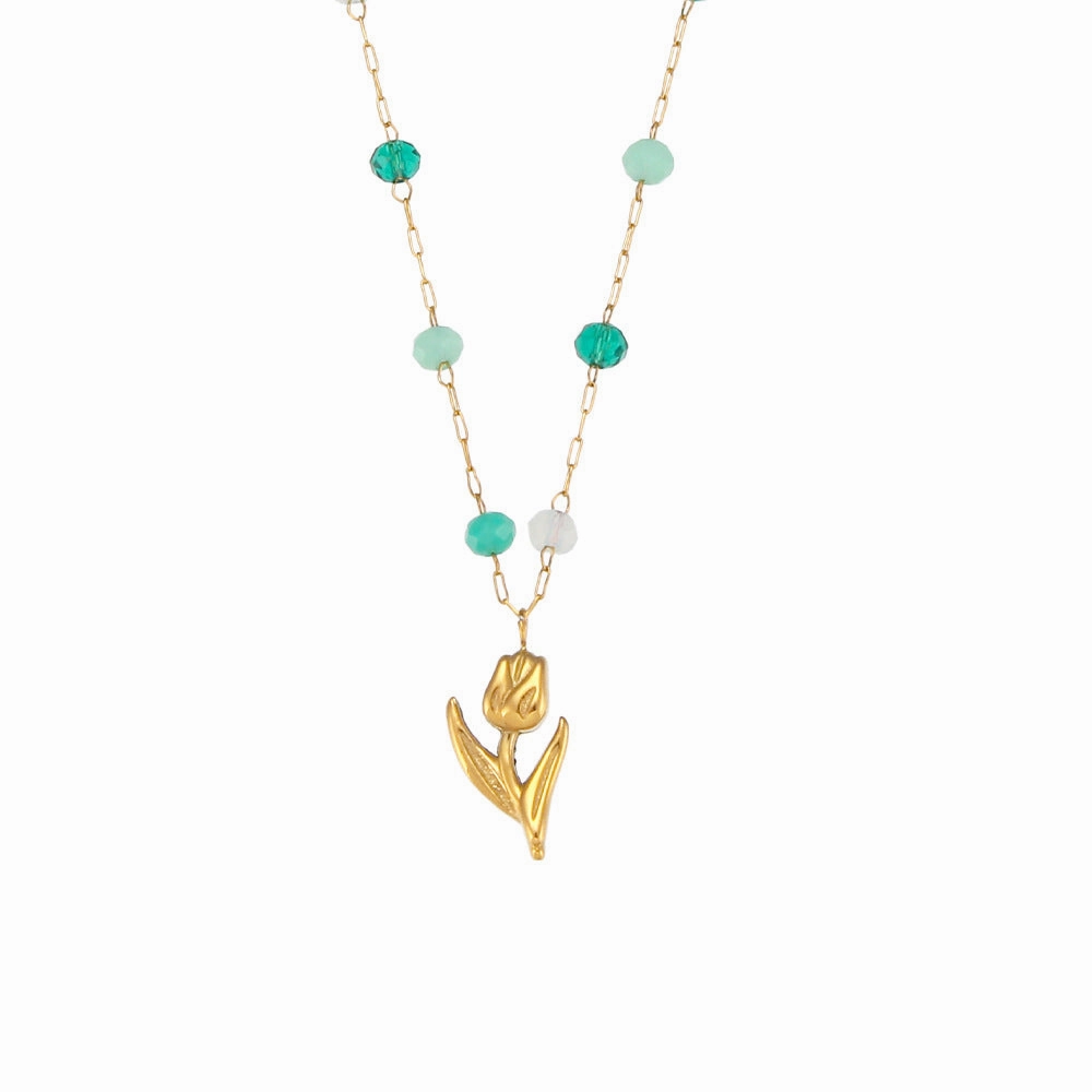 Wholesale Stainless Steel Colorful Beads Tulip Necklace