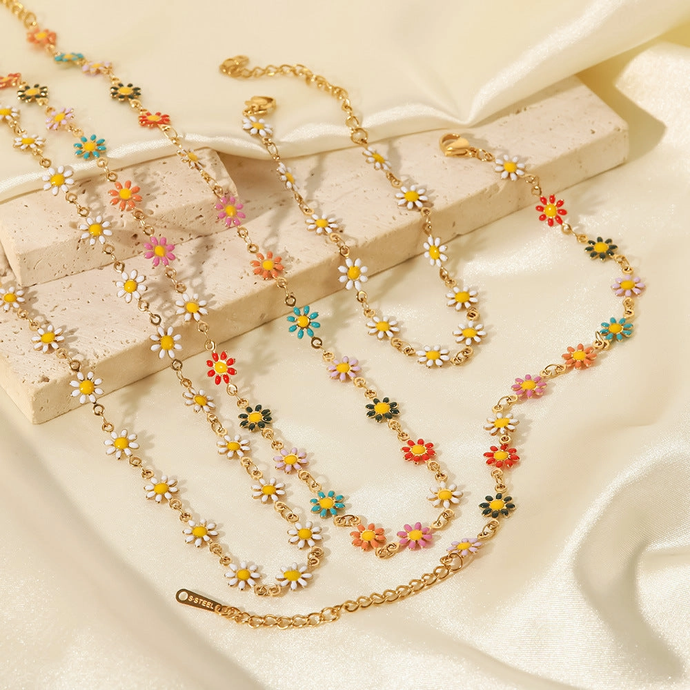 Wholesale Stainless Steel Colorful Small Daisy Chain Bracelet