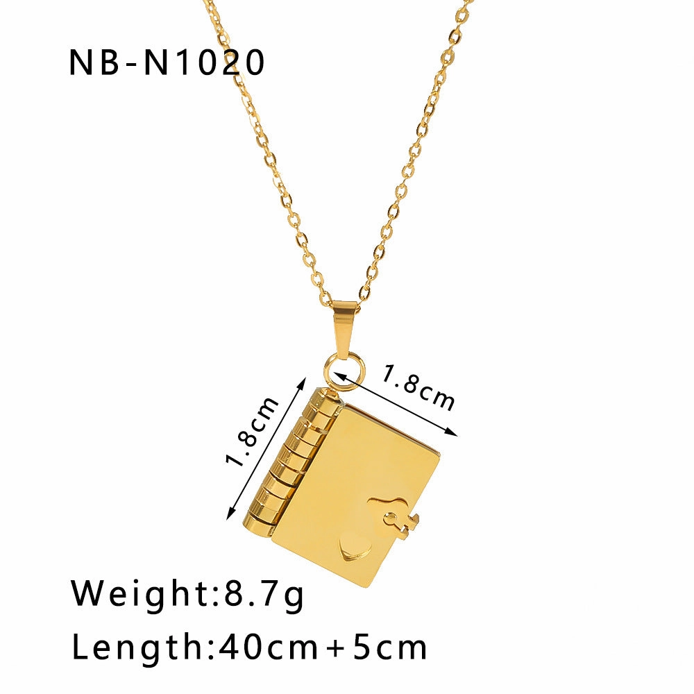 Wholesale Stainless Steel Couple Heart Book Necklaces