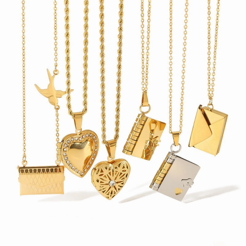 Wholesale Stainless Steel Couple Heart Book Necklaces