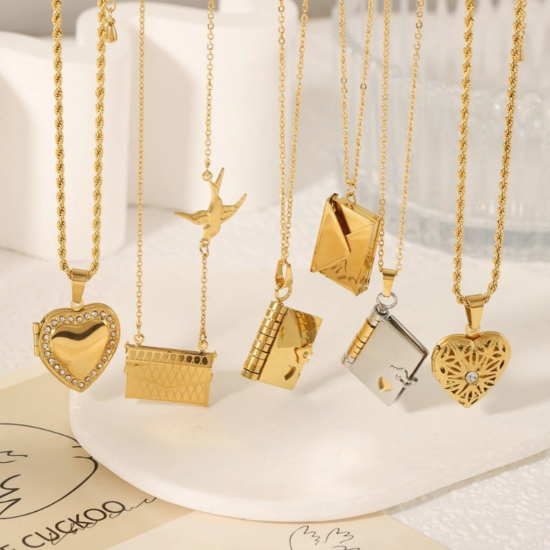 Wholesale Stainless Steel Couple Heart Book Necklaces