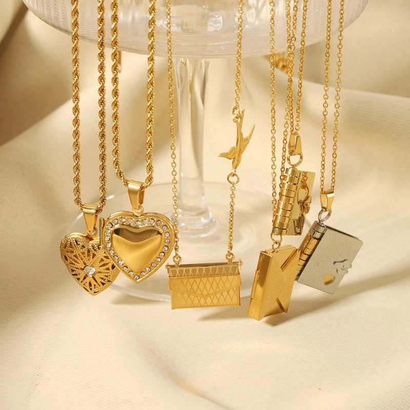 Wholesale Stainless Steel Couple Heart Book Necklaces