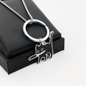 Wholesale Stainless Steel Creative Pocket Knife Cat Cartoon Titanium Steel Necklace