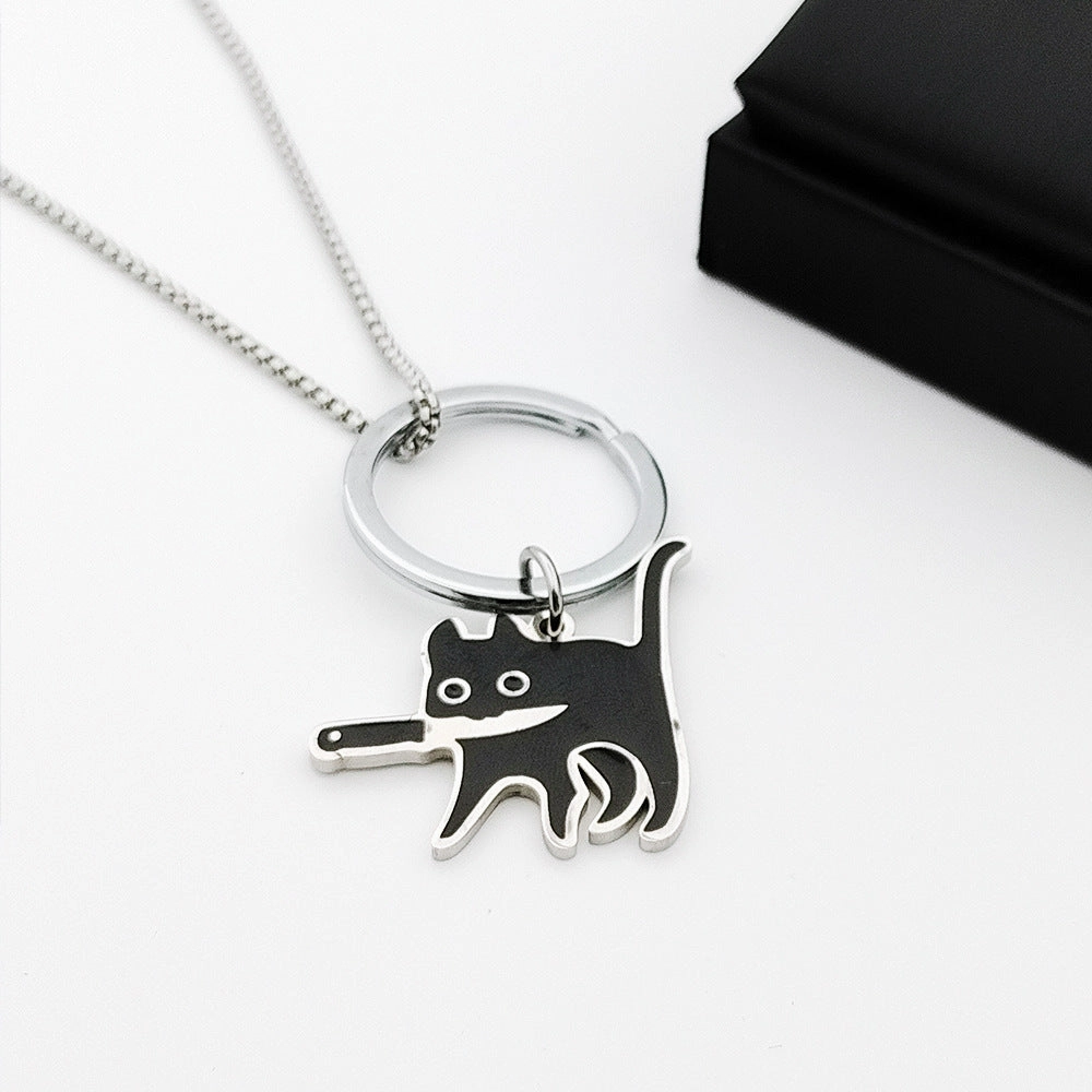 Wholesale Stainless Steel Creative Pocket Knife Cat Cartoon Titanium Steel Necklace