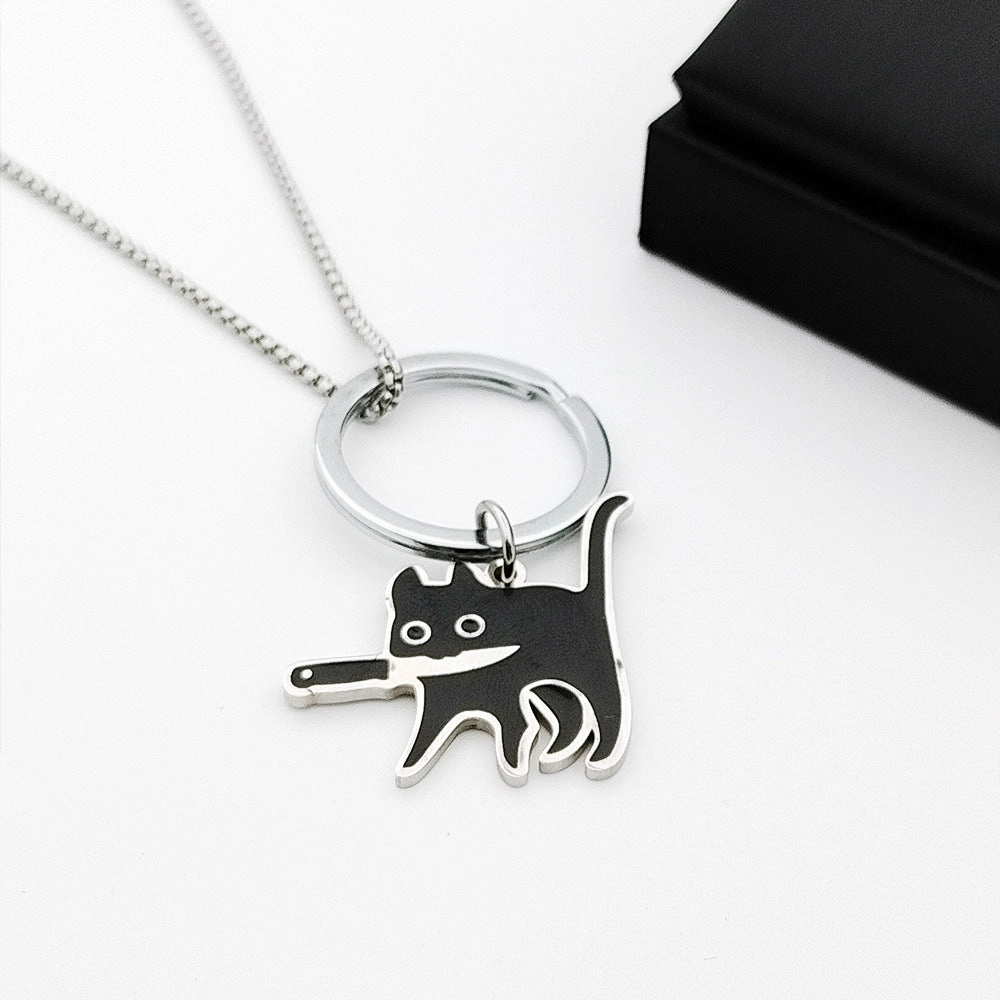 Wholesale Stainless Steel Creative Pocket Knife Cat Cartoon Titanium Steel Necklace
