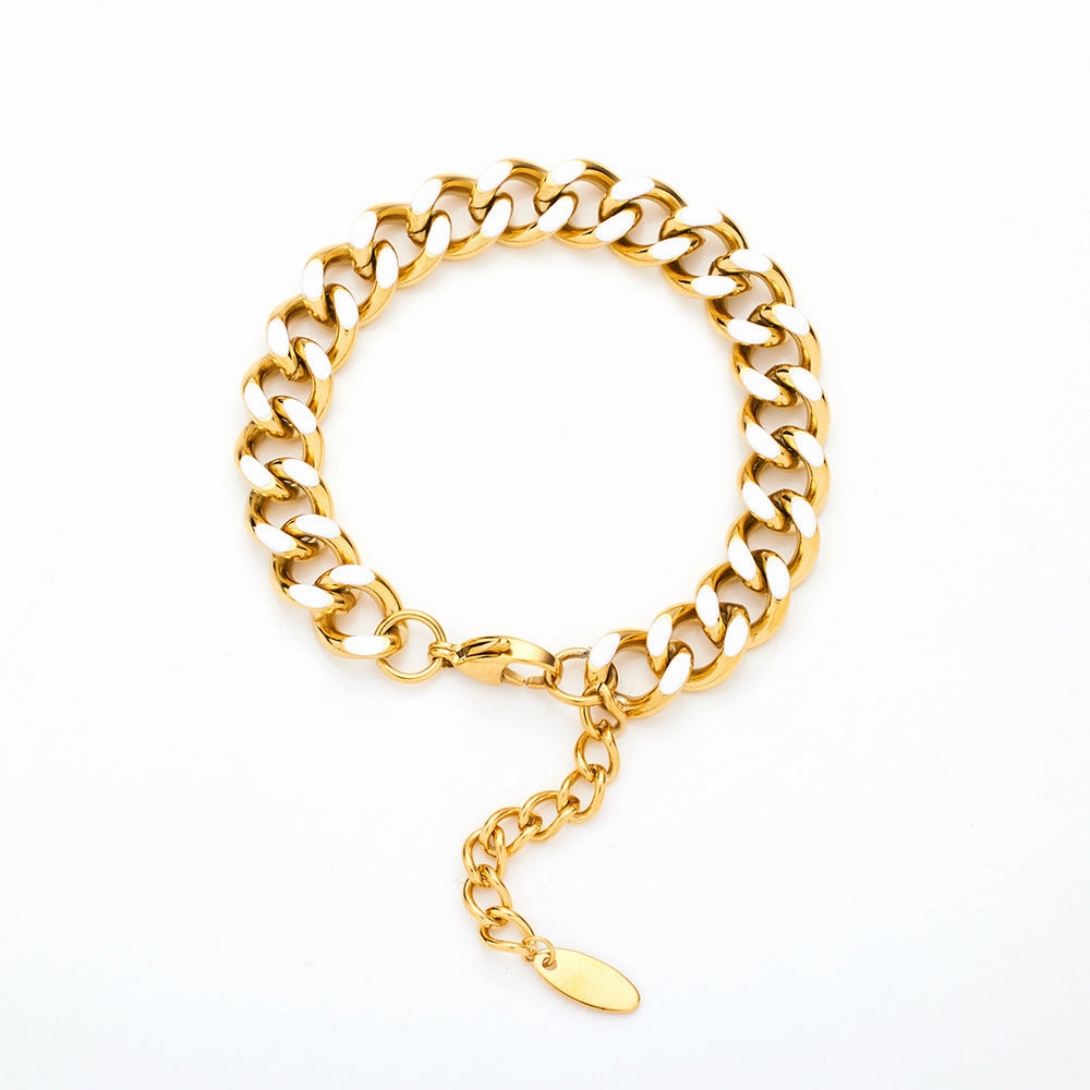 Wholesale Stainless Steel Cuban Oil Drop Color Enamel Bracelet