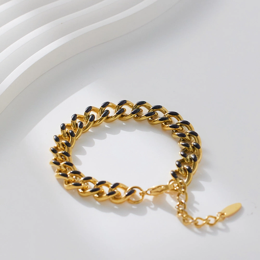 Wholesale Stainless Steel Cuban Oil Drop Color Enamel Bracelet