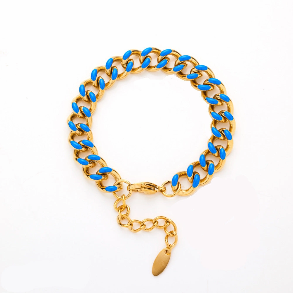 Wholesale Stainless Steel Cuban Oil Drop Color Enamel Bracelet