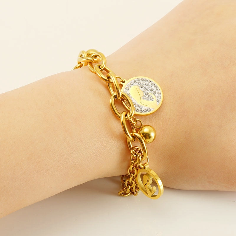 Wholesale Stainless Steel Cutout 18K Double Layered Bracelet