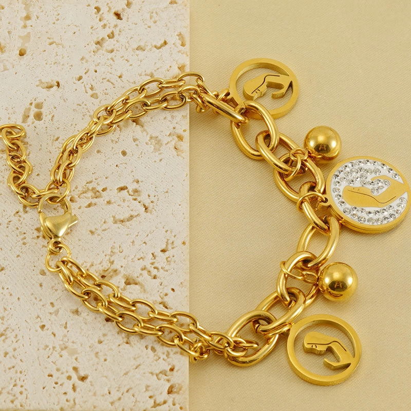 Wholesale Stainless Steel Cutout 18K Double Layered Bracelet