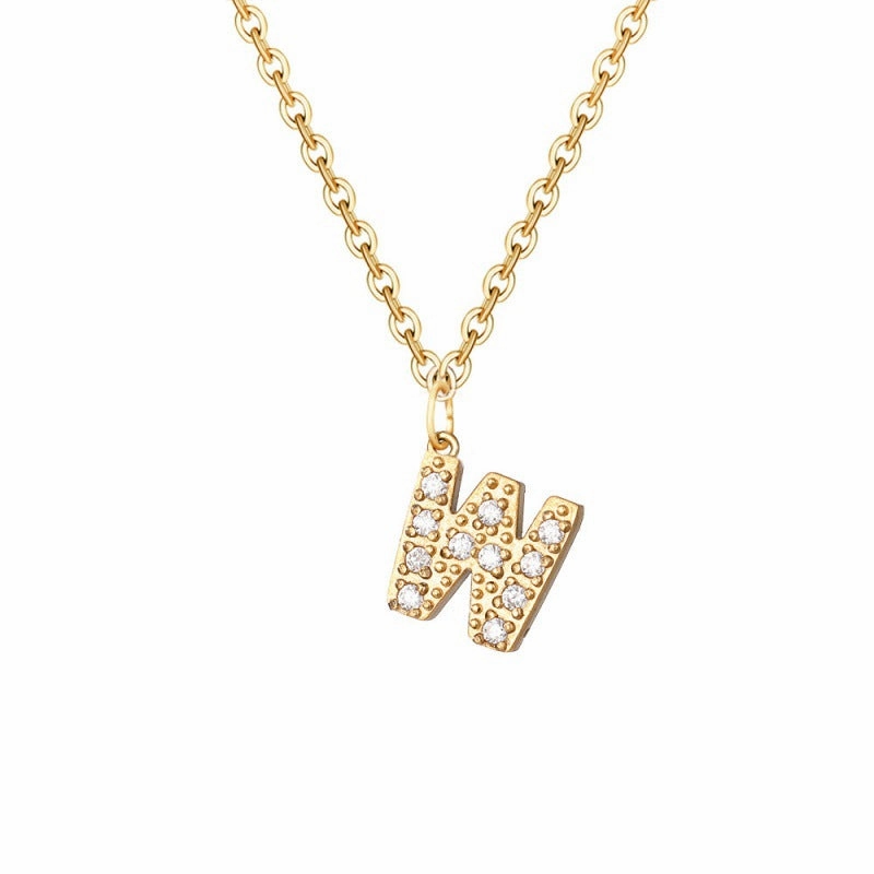 Wholesale Stainless Steel Diamond Alphabet Pendant 14K Gold Plated Necklaces