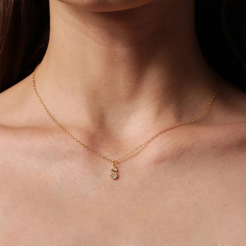 Wholesale Stainless Steel Diamond Alphabet Pendant 14K Gold Plated Necklaces