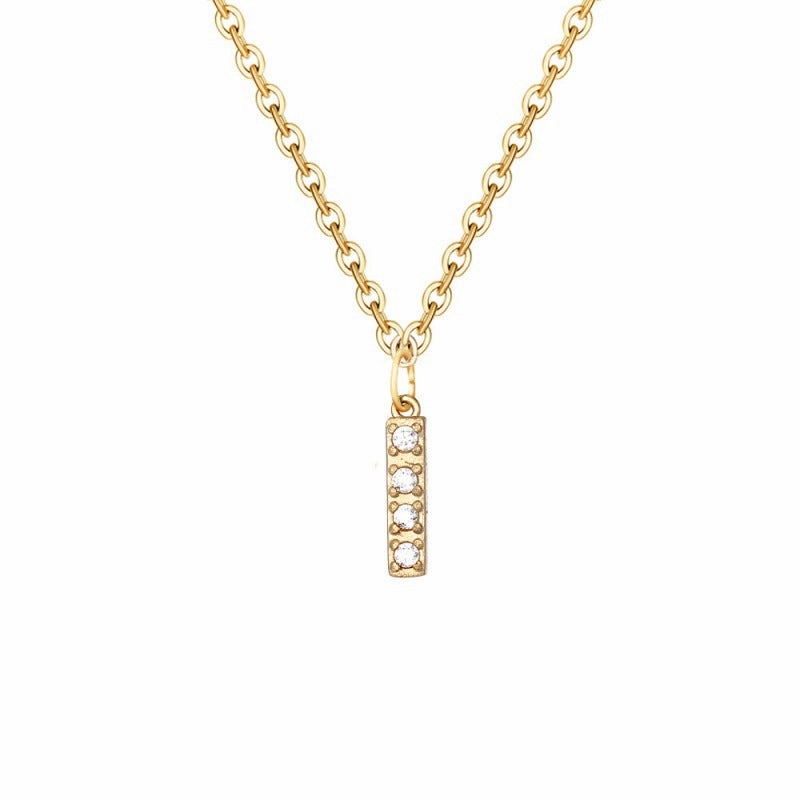 Wholesale Stainless Steel Diamond Alphabet Pendant 14K Gold Plated Necklaces