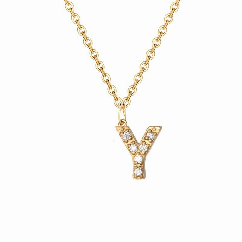 Wholesale Stainless Steel Diamond Alphabet Pendant 14K Gold Plated Necklaces
