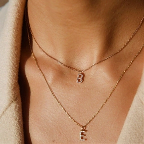 Wholesale Stainless Steel Diamond Alphabet Pendant 14K Gold Plated Necklaces