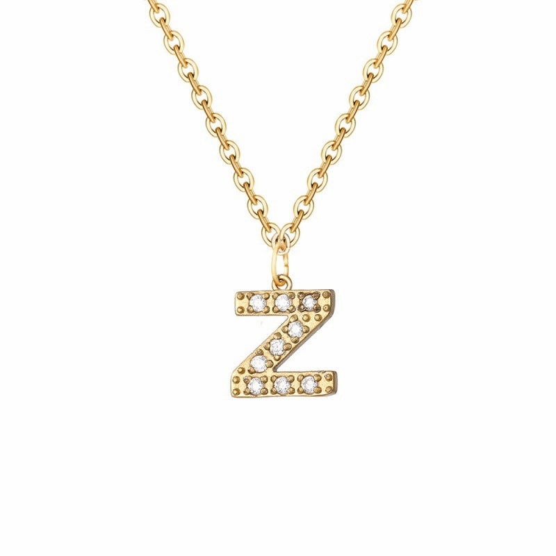 Wholesale Stainless Steel Diamond Alphabet Pendant 14K Gold Plated Necklaces