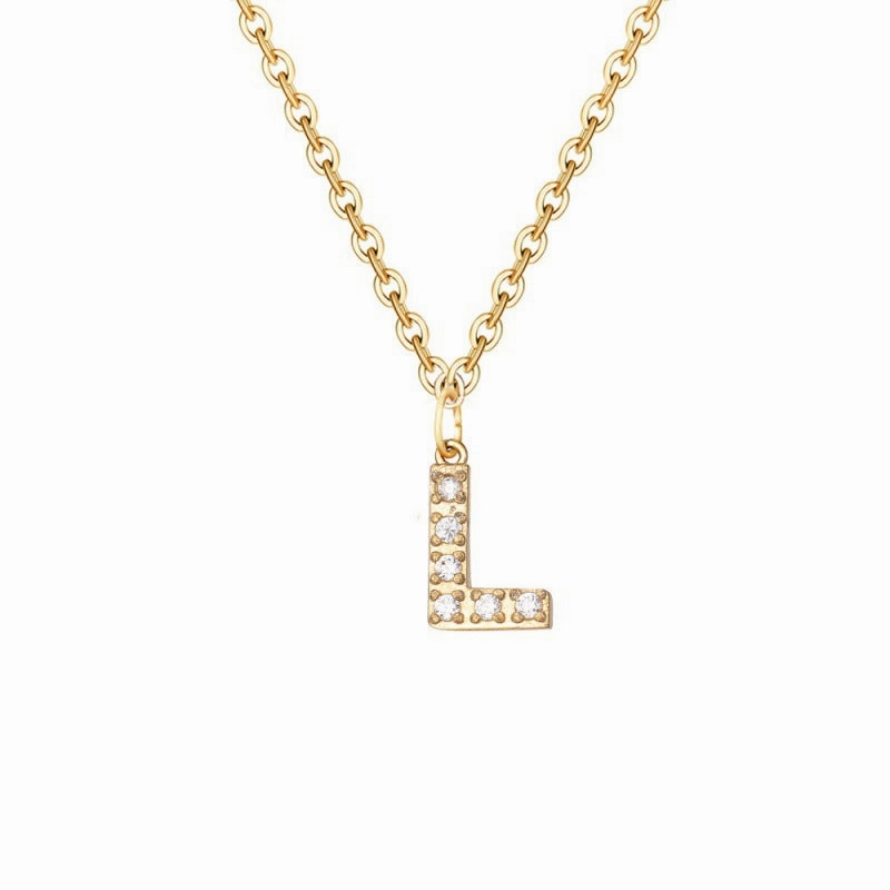 Wholesale Stainless Steel Diamond Alphabet Pendant 14K Gold Plated Necklaces